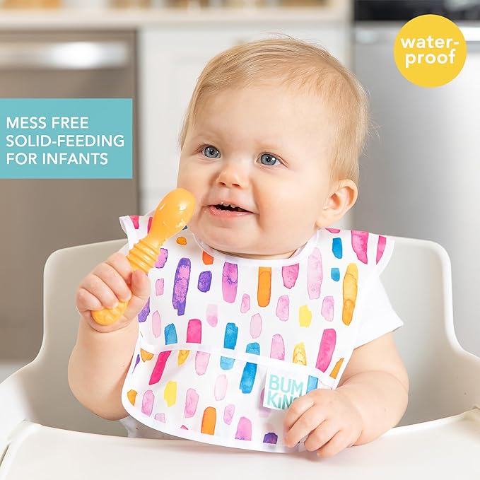 Bumkins Bibs, for Baby Girl or Boy, Infant 3-9 Months, Essential Must Have for Eating, Feeding, Baby Led Weaning, Mess Saving Waterproof Soft Fabric, Starter Bib 2-pk Watercolors and Brushstrokes