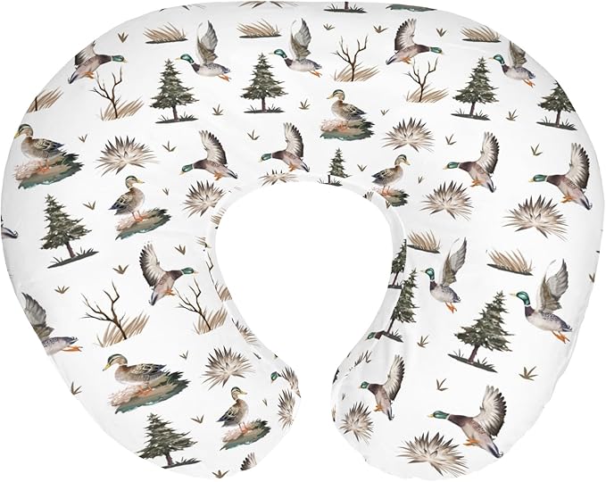 Retro Duck Hunting Baby Nursing Pillow Covers for Boy Girl Vintage Flying Mallards Nursing Pillowcase for Breastfeeding Pillows Wild Ducks Trees Leaves Soft Stretchy Slipcovers for Newborn Infant