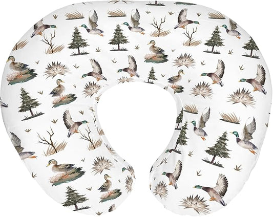 Retro Duck Hunting Baby Nursing Pillow Covers for Boy Girl Vintage Flying Mallards Nursing Pillowcase for Breastfeeding Pillows Wild Ducks Trees Leaves Soft Stretchy Slipcovers for Newborn Infant