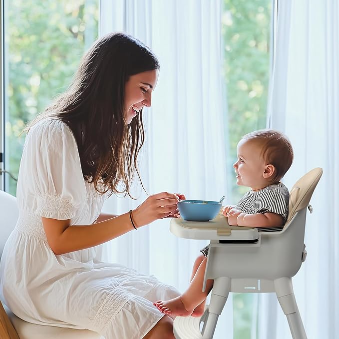 Ktaxon 3-in-1 Baby High Chair, Portable Adjustable Height Highchair with Removable Dual-Layer Tray, 5-Point Safety Harness and Footrest for Toddlers & Babies, Beige