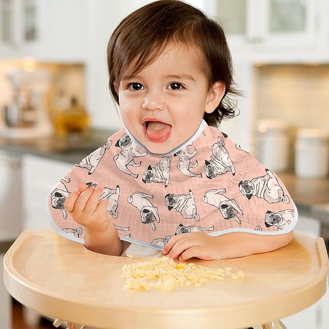Pug Dog Animal Pattern Muslin Burp Cloths for Baby 2 Pack Soft 100% Cotton Baby Washcloths Bibs for Boy Girl
