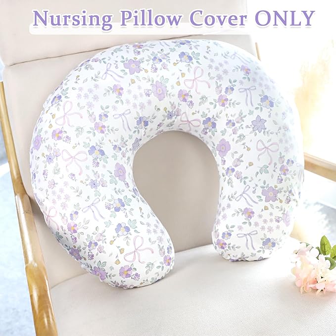 SWESEN 2 Pack Nursing Pillow Covers, Ultra Soft Nursing Cover for Breastfeeding Pillows, Stretchy Nursing Pillow Slipcover for Baby Girls Boys, Fits Standard Baby Pillow, Purple Floral