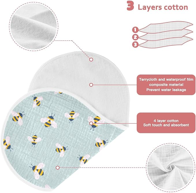 Muslin Burp Cloths for Baby Boys and Girls - 2-Pack Ultra Absorbent Cute Bee Muslin Washcloths, Newborn Towel, Milk Spit Up Rags, Burp Cloth Bibs for Unisex, 22 x 11 Inch