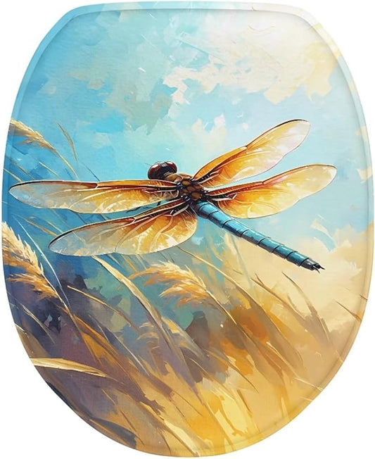 Dragonfly Print Toilet Lid Covers Flannel Fabric Toilet Seat Covers for Bathroom Soft, Dustproof Seat Covers Pad Keep Clean Tidy Fits Most Toilet Cover Seat