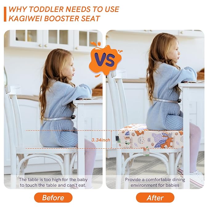 Booster Seat for Kitchen Chair - Strong Support Toddler Booster Seat for Dining Table, Portable Booster Chair with Adjustable Elasticity Straps for Toddlers Eating Travel Home