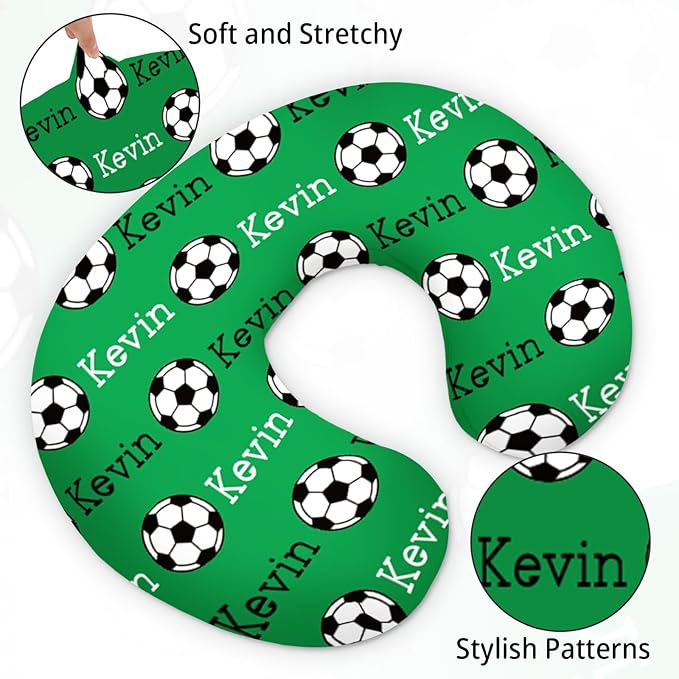 Baby Nursing Pillow Cover - Personalized Name Green Soccer Theme Breastfeeding U-Shaped for Bottle Feeding, Ultra Soft Comfortable Breastfeeding Pillow Cover for Infant Baby Boys and Girls