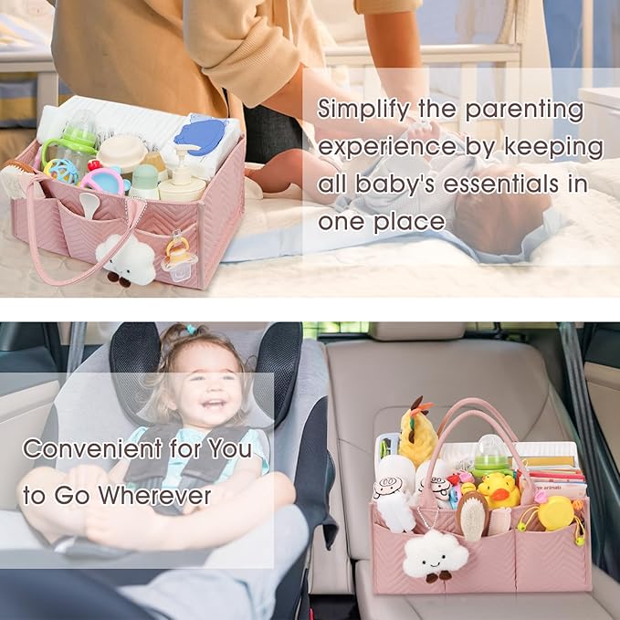 Skycase Large Diaper Caddy Organizer, Baby Organizers and Storage for Newborn Essentials Must Haves, Nursery Storage Basket for Baby Shower Gifts, Baby Registry Search for Boy or Girl - Pink