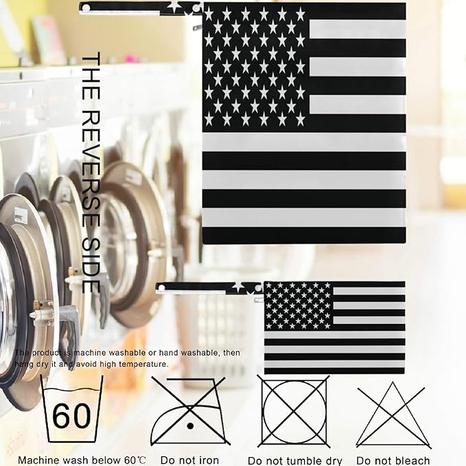 visesunny Black White American Flag 2Pcs Wet Bag with Zippered Pockets Washable Reusable Roomy for Travel,Beach,Pool,Daycare,Stroller,Diapers,Dirty Gym Clothes, Wet Swimsuits, Toiletries