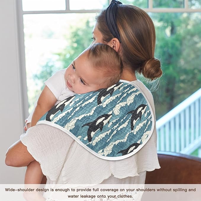 Muslin Burp Cloths for Baby Boys and Girls - 1-Pack Ultra Absorbent Killer Whale Orca Muslin Washcloths, Newborn Towel, Milk Spit Up Rags, Burp Cloth Bib for Unisex, 22 x 11 Inch