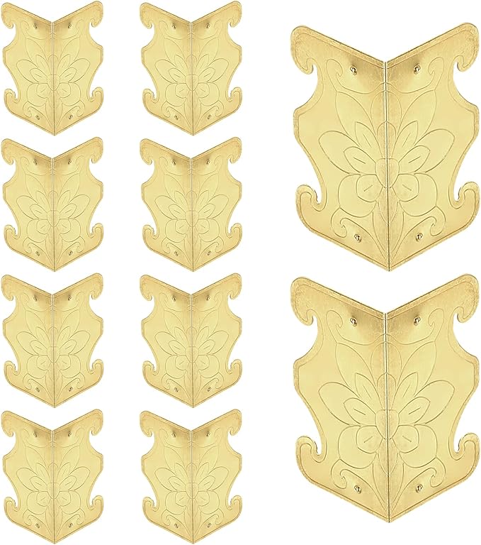 uxcell 10 Pcs Baseboard Corner Protectors, Skirting Board Corner Protector Vintage Metal Edge Cover with Screws for Furniture Table Cabinet Drawer, Yellow