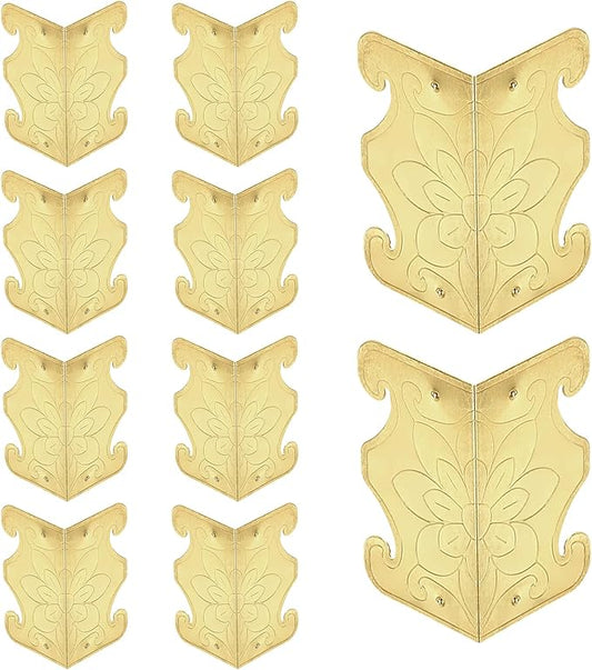 uxcell 10 Pcs Baseboard Corner Protectors, Skirting Board Corner Protector Vintage Metal Edge Cover with Screws for Furniture Table Cabinet Drawer, Yellow