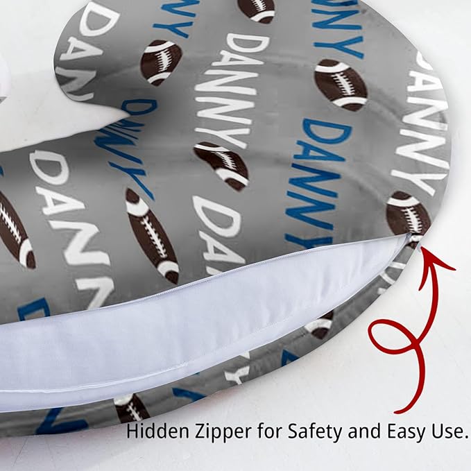 Baby Nursing Pillow Cover - Personalized Name Footballs Theme Breastfeeding U-Shaped for Bottle Feeding, Soft Comfortable Breastfeeding Pillow Cover for Infant Baby Boys and Girls