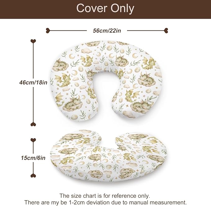 Watercolor Dragon Cloud Moon Stars Leaves Pattern Nursing Pillow Cover, Unisex Removable Breastfeeding Pillowcase Slipcover for Baby Girls Boys Newborns Toddlers, Cover Only