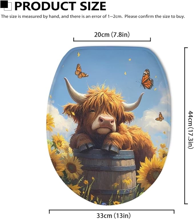 Highland Cow Toilet Seat Covers for Bathroom Toilet Dust Covers Flannel Fabric Soft and Breathable Toilet Lid Cover Elongated Toilet Seat Covers Decoration
