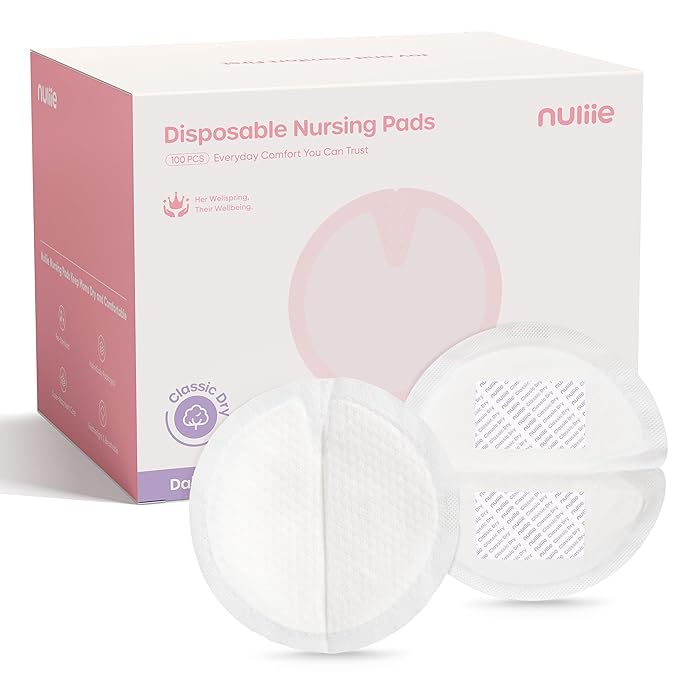 Nuliie Super Absorbent & Featherlight Disposable Nursing Pads 100 Count, Stay Dry, Soft & Breathable Breast Pads for Leaking Milk, Leakproof, Individually Packaged Breastfeeding Essentials for Moms