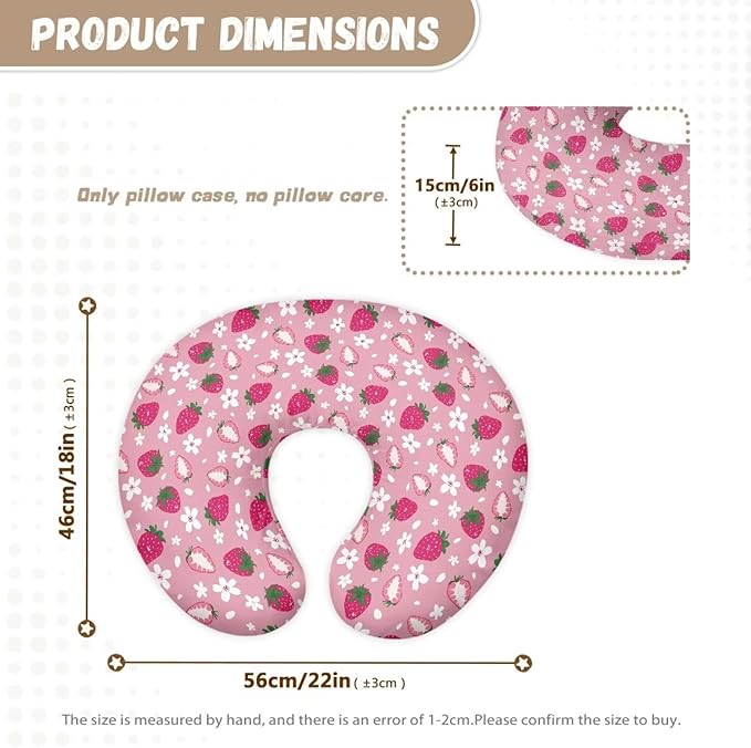 Strawberry Floral Nursing Pillow Covers for U-Shaped Breastfeeding Pillow Nursing Pillow Case for Newborn Boys Girls Hidden Zipper Design Soft and Skin-Friendly