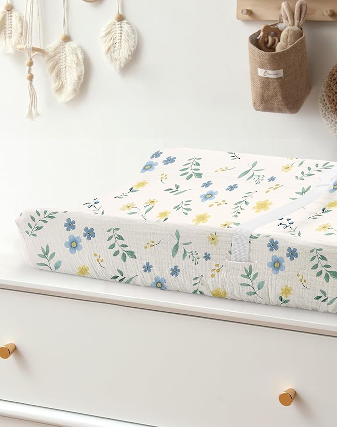 Changing Pad Cover for Baby Girls Boys, Muslin Changing Table Pad Covers with Boho Style, Neutral Color Soft and Breathable (Spring Garden)