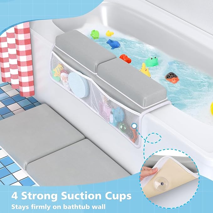 Tiikiy 1.5" Extra Thick Baby Bath Kneeler and Elbow Rest Set, Memory Foam Pad with 4 Organizer Pockets, Comfort Support for Bathing Baby & Pets - Gray Green