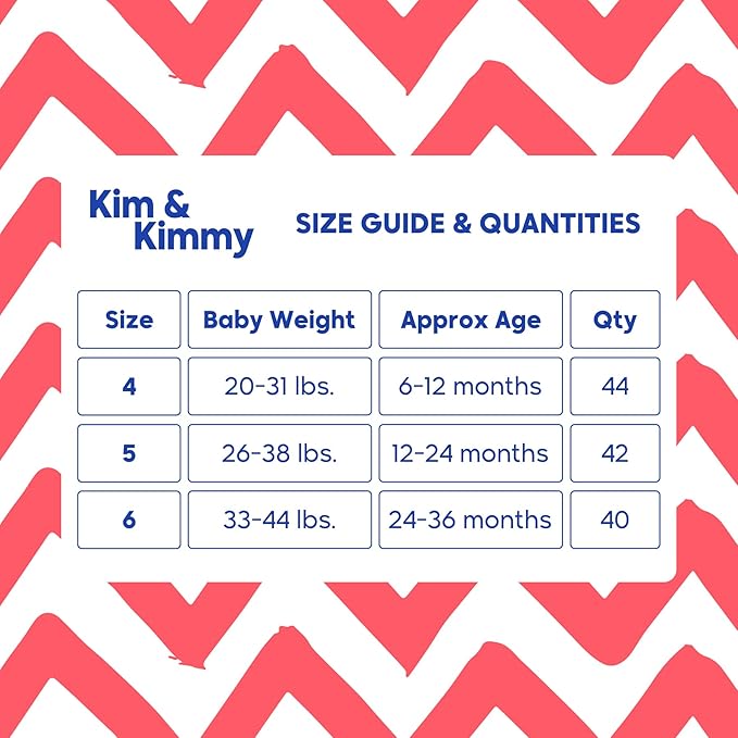Kim & Kimmy Eco Diaper Pants, Size 4, 20-31 lbs, 44 Pants - 12 Hour Leak Protection, No Rashes, Hypoallergenic, Ultra-Soft & Highly Absorbent - Cruelty Free & Vegan - Zig Zag Swag