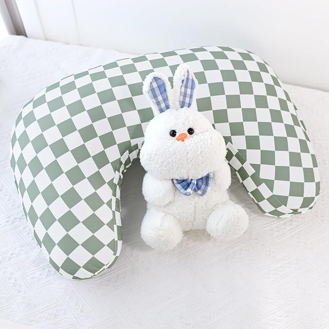 DILIMI Nursing Pillow Cover, Soft Stretchy Nursing Cover for New-Designed Breastfeeding Pillow, Removable Slipover for Baby Boy and Girls, Green Checkered Only Cover