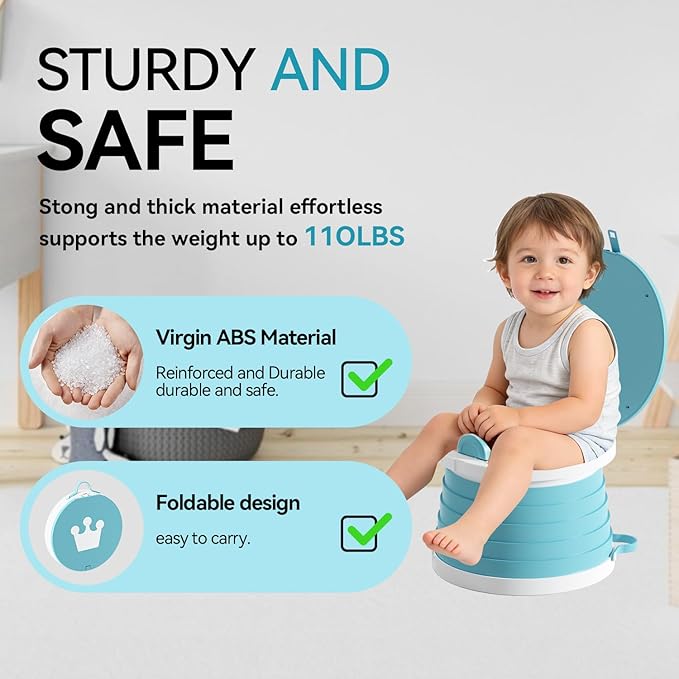 Portable Foldable Toddler Travel Potty - Medium Pink Potty Seat, Emergency Toilet for Car Camping Hiking, Lightweight Potty Chair for Indoor Outdoor Toddler Use