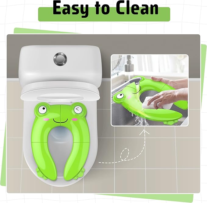 Portable Potty Seat for Toddler Travel - Foldable Non-Slip Potty Training Toilet Seat Cover for Boys Girls, Baby Kids with Drawstring Bag (Green Frog)