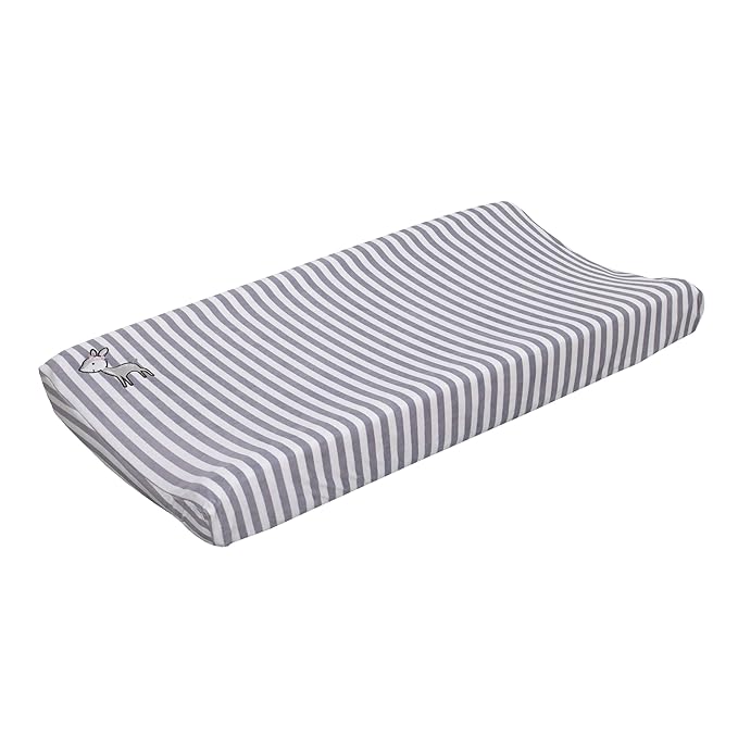Little Love by NoJo Sweet Deer - Grey, White Stripe Plush Changing Pad Cover with Pink Deer Applique, Grey, White, Pink
