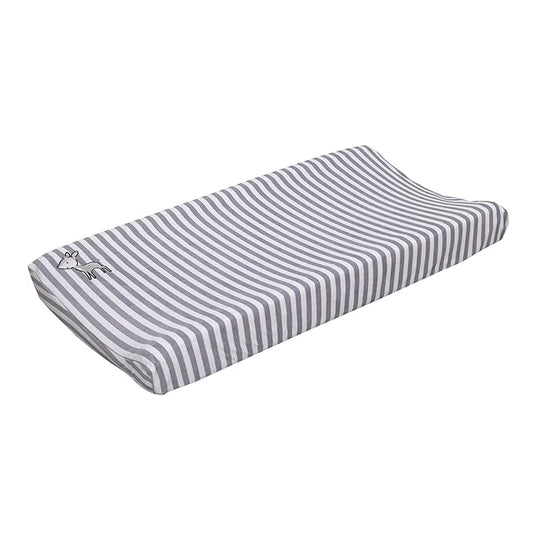 Little Love by NoJo Sweet Deer - Grey, White Stripe Plush Changing Pad Cover with Pink Deer Applique, Grey, White, Pink