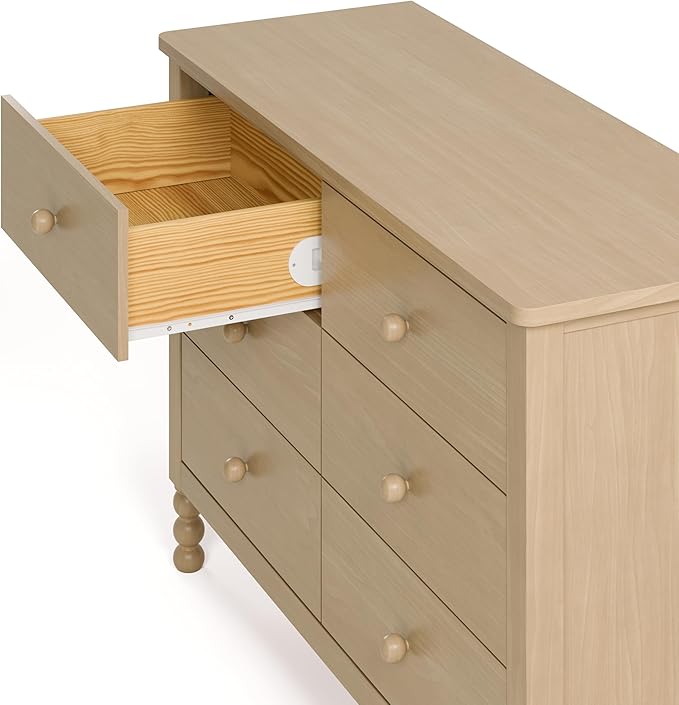 Storkcraft Rio 6 Drawer Dresser (Driftwood) – GREENGUARD Gold Certified, Wood Dresser for Bedroom, Kids & Nursery Storage Chest, Safety Interlocking Drawers, Pre-Installed Tracks, Kids Chest