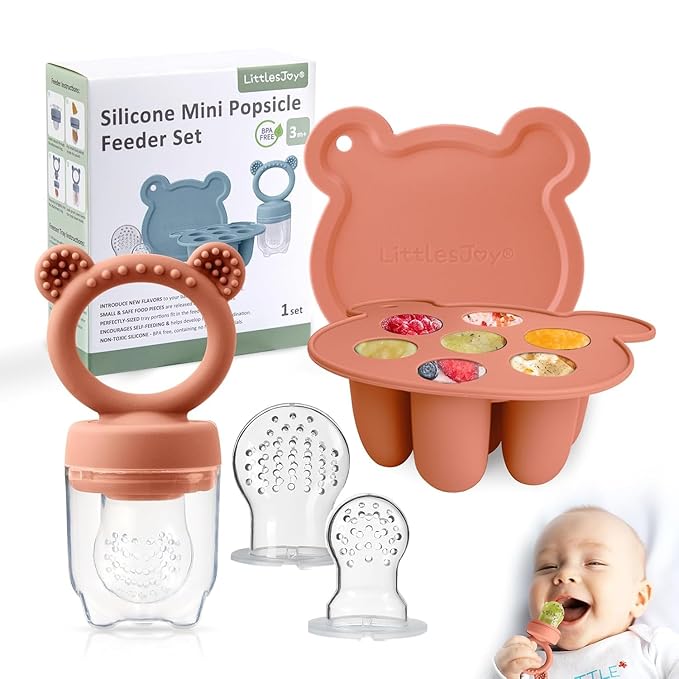 Infant Baby Fruit Feeder & Food Feeder, Breast Milk Popsicle Mold for purees, Baby Teething Relief teether,4pcs self Feeding Sets for Toddler, BPA Free 3 Month + (Muted)
