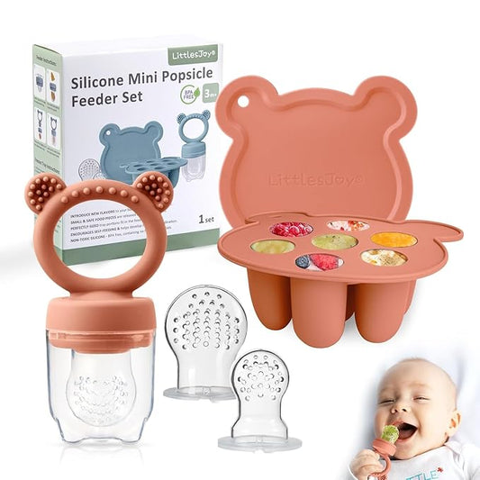 Infant Baby Fruit Feeder & Food Feeder, Breast Milk Popsicle Mold for purees, Baby Teething Relief teether,4pcs self Feeding Sets for Toddler, BPA Free 3 Month + (Muted)