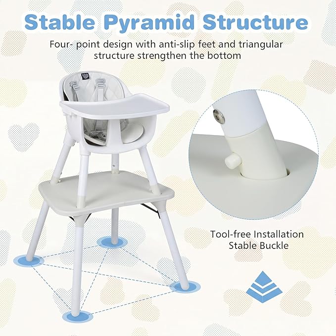 BABY JOY High Chair, 5 in 1 Convertible Highchair for Babies & Toddlers | Booster Seat | Table and Chair Set | Infant Feeding Chair with Removable Tray, Safety Harness, Removable Cushion (White)