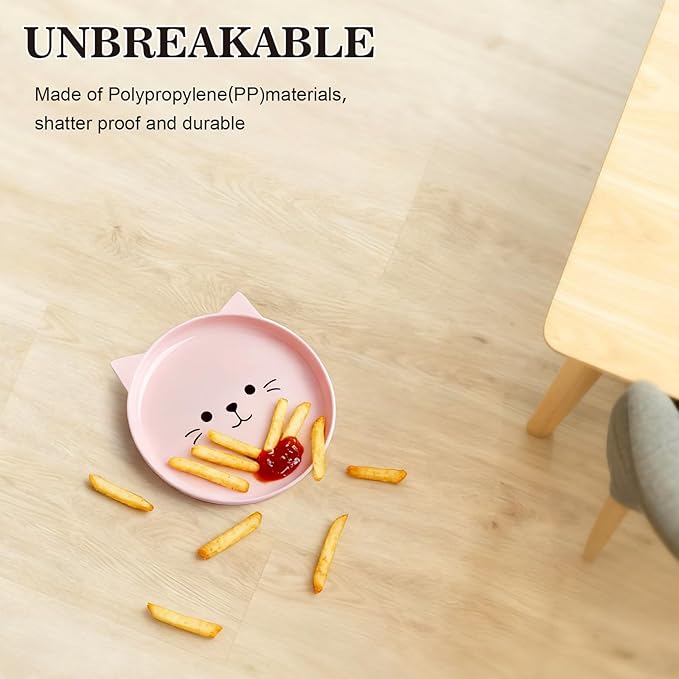 Dinnerware Set for Kids - 5-Piece Kitten-Themed Includes Plate, Bowl, Cup & Utensils | BPA-Free, Microwave & Dishwasher Safe | Ideal Gift for Girls (Pink - Kitten)