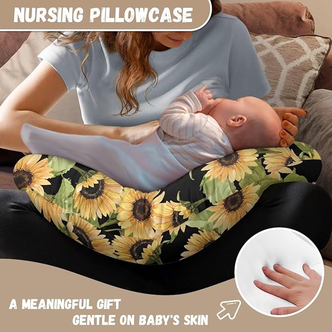 Sunflower Ultra Soft Baby Nursing Pillow Cover with Hidden Zipper Comfortable Durable Breastfeeding Pillow Replacement Cover for Baby Girls Boys Shower Gift