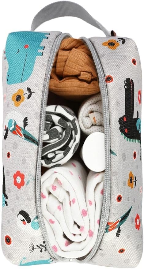 HAMUR HOME Reusable Wet Dry Bag – Water-Repellent Travel Organizer with Protective Inner Lining for Baby Diapers, Swimwear, Gym Clothes, or Toiletries, Animal Wet Dry Bag