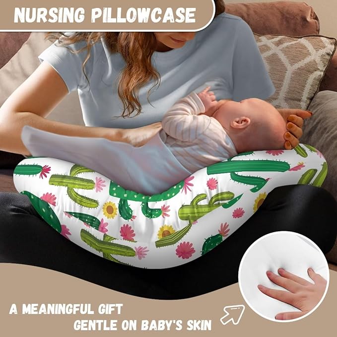 Jeiento Green Cactus Breastfeeding Pillow Case Soft Stretchy Nursing Pillow Cover Fit Standard Infant Nursing Pillows