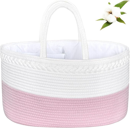 ABenkle X-Large Diaper Caddy Organizer - Cotton Rope Nursery Storage Basket for Baby Essentials, Boys & Girls Shower Gift, Changing Table Organizer