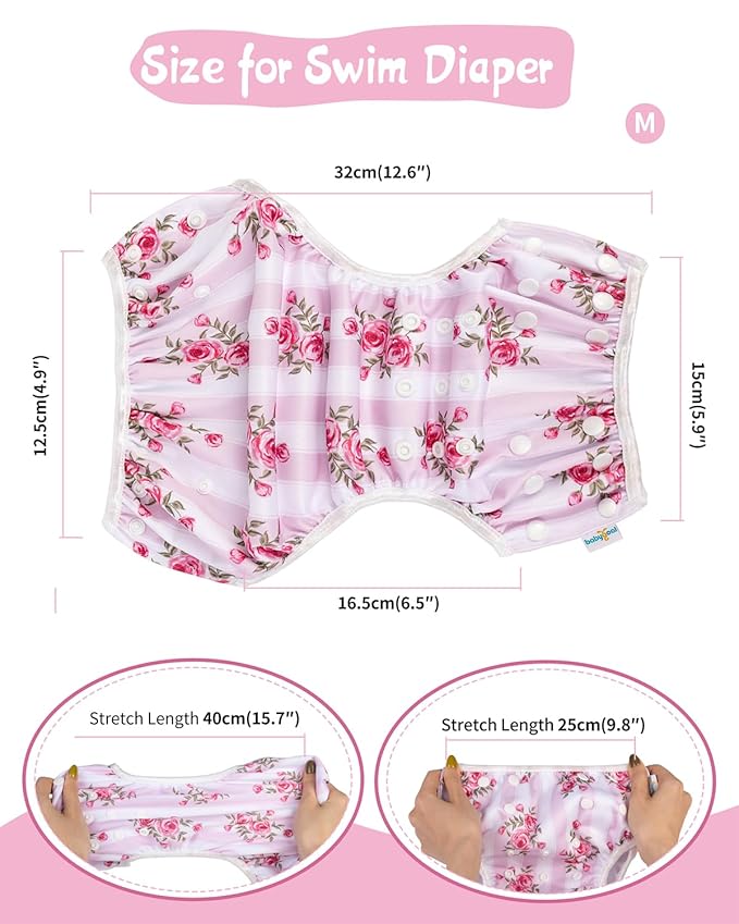 Babygoal Reusable Baby Girl Swim Diapers 3 Pack - Adjustable Washable for 0-8 Months Infants - Ideal for Swimming Lessons - Flower Design