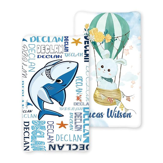 Personalized Toddler Changing Pad Cover - Custom 2 Piece Blue Shark Comfortable Changing Pad Covers for Baby Boys and Girls, Birthday Gift for Toddlers