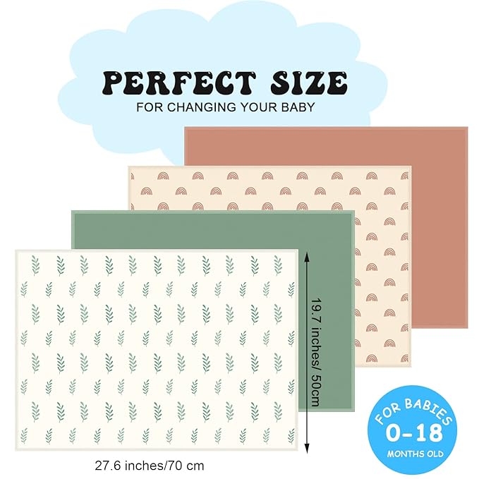 Geelin 4 Pcs 20" x 28" Leather Baby Changing Pad Wipeable Changing Pad Portable Waterproof Diaper Mat for Travel Home Toddler Infant Baby Shower Travel Gift, 4 Styles