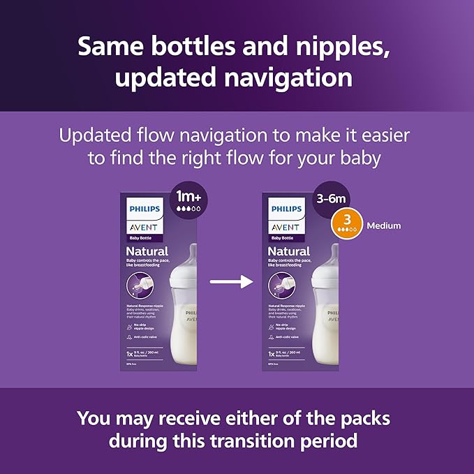 Philips Avent Natural Baby Bottles with Natural Response Nipples (Medium Flow, Flow 3), 9oz, 24-Pack, SCY903/04