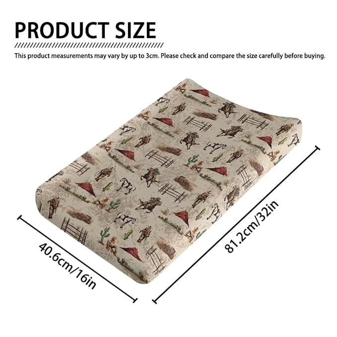 Baby Disper Changing Pad Cover Weatern Cowboy Print Diaper Change Table Sheets Removable & Washable 32"x16" Bassinet Cradle Mattress Sheets for Gilrs Boys