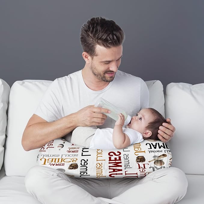 Baby Nursing Pillow Cover - Personalized Name Baseballs Design Breastfeeding U-Shaped for Bottle Feeding, Ultra Soft Comfortable Breastfeeding Pillow Cover for Infant Baby Boys and Girls