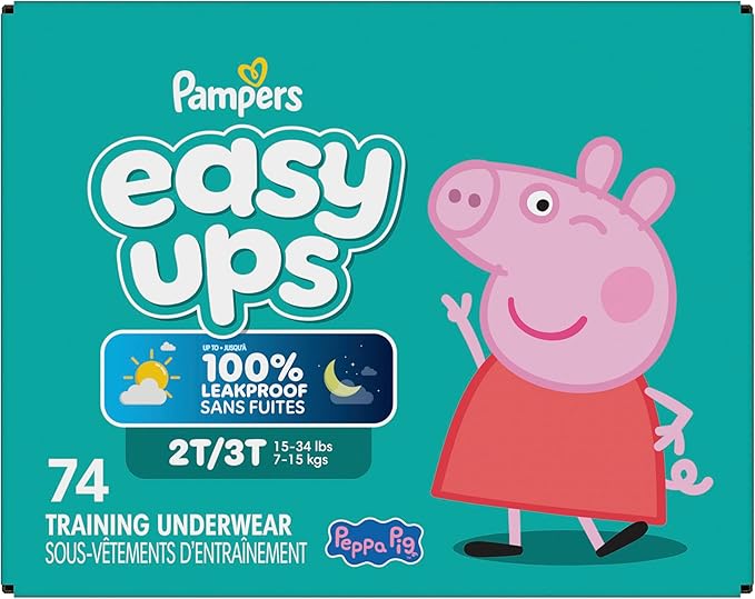 Pampers Training Pants - Easy Ups Girls & Boys - Size 2T-3T, 74 Count, Peppa Pig Potty Underwear (Packaging May Vary)