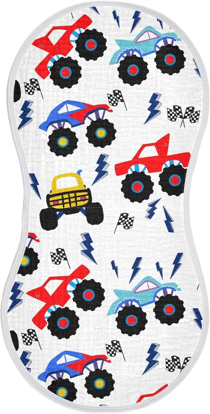 vvfelixl Monster Truck Cartoon Burp Cloths for Baby Boy Girls Baby Washcloths Burp Rags 1 Pack