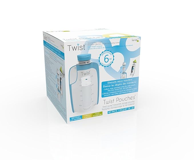 Kiinde Twist Pouch Breast Milk Storage Bags for Pumping, Freezing, and Feeding. Direct pump, direct feed, pre-sterilized, 6 Ounce (Pack of 40)