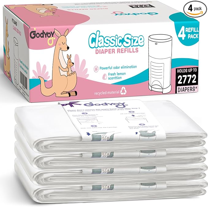 Refills Compatible with DEKOR Classic Diaper Pail Refill Bags| 4 Pack| Super Powerful Odor Eliminator Extra Thick Diaper Pail Bags| Each Holds up to 2772 Diapers| Fresh Lemon Scent| Easy to Replace