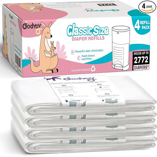 Refills Compatible with DEKOR Classic Diaper Pail Refill Bags| 4 Pack| Super Powerful Odor Eliminator Extra Thick Diaper Pail Bags| Each Holds up to 2772 Diapers| Fresh Lemon Scent| Easy to Replace