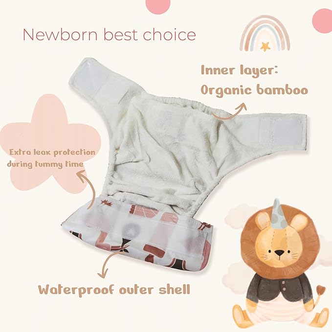 KaWaii Baby Little Green Baby Bamboo Cloth Diapers Newborn to 22 lbs, 12 Bamboo Diapers, 24 Bamboo Inserts.