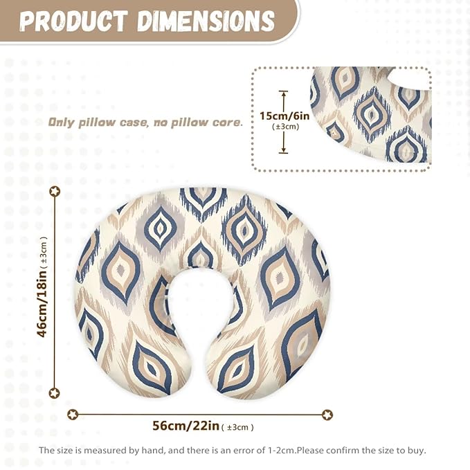Ikat Rhombus Newborn U-Shaped Breastfeeding Pillowcase, Ethnic Geometric Nursing Pillow Covers for Breastfeeding Moms, Tribal Style Soft Stretchy Feeding Pillow Case